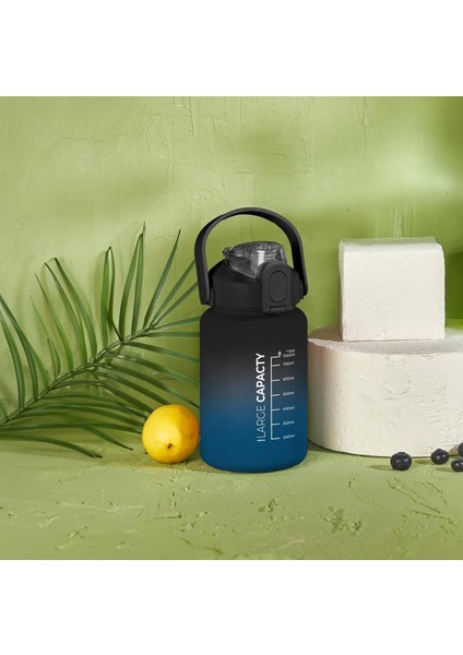 1 L - Briella 1000 ml Mavi - Siyah Pipetli Motivasyon Matara Mavi