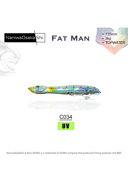 Naniwa Osaka Shi Fat Man 135MM 26GR Topwater Su Üstü Maket fiyatları
