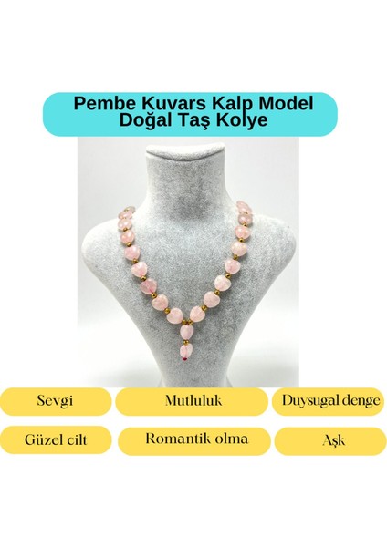 Sertifikalı Pembe Kuvars Kalp Model Doğal Taş Kolye Makrome Ayarlanabilir Ölçü