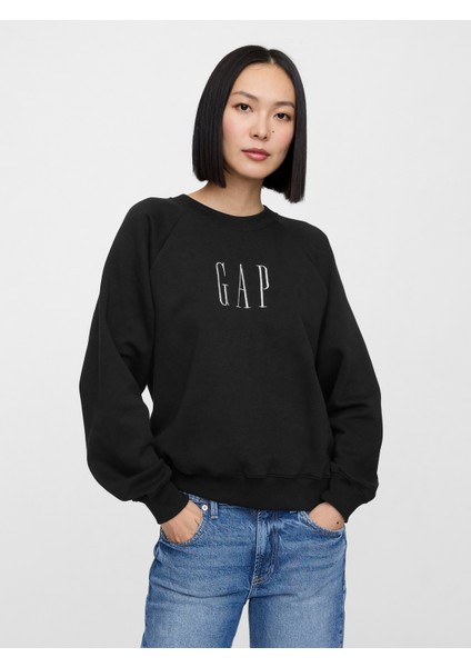 Kadın Siyah Gap Logo Vintage Soft Raglan Sweatshirt