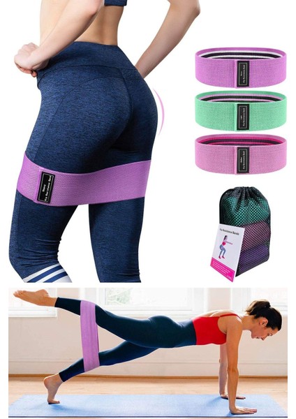 3'lü Direnç Lastiği Seti, Pilates ve Fitness Kalça Egzersizi, Renkli ve Hafif Orta Sert