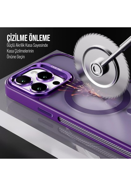 iPhone Için Kılıf Kamera Korumalı Magsafe Wireless Şarj Özellikli Mat Şeffaf Renkli Standlı Kılıf (Lens Hediyeli)