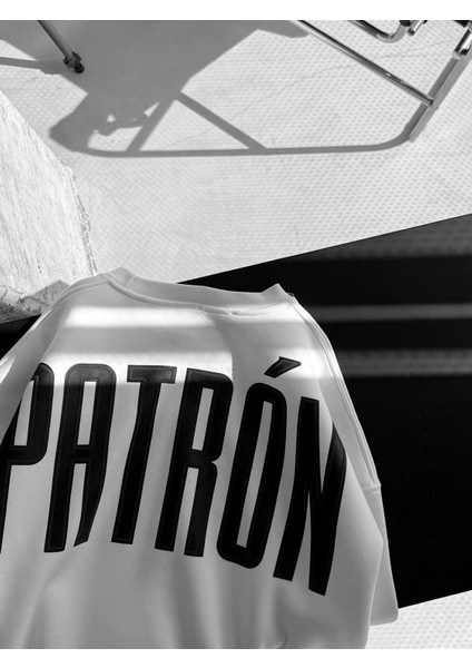 Erkek Oversize Patrón Baskılı Premium Sweatshirt Ekru