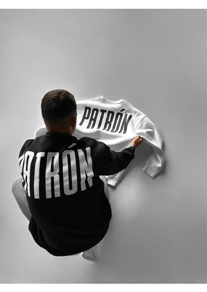 Erkek Oversize Patrón Baskılı Premium Sweatshirt Ekru
