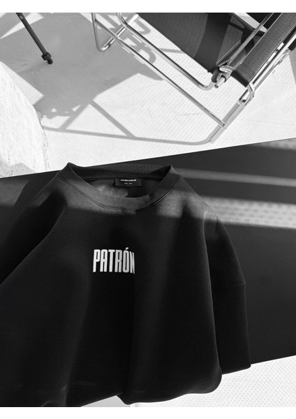 Erkek Oversize Patrón Baskılı Premium Sweatshirt Siyah