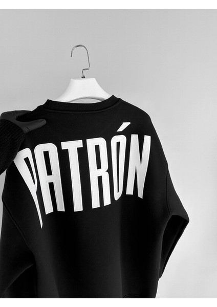 Erkek Oversize Patrón Baskılı Premium Sweatshirt Siyah