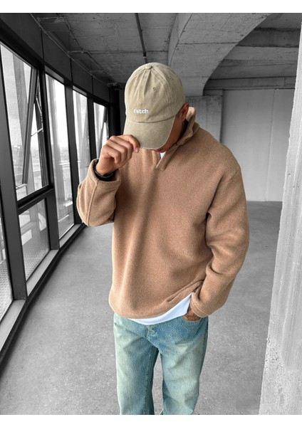 Erkek Polo Yaka Polar Sweatshirt Açık Kahve