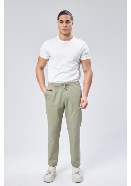 Erkek Beli Bağcıklı Yandan Cepli Yeşil Jogger Pantolon