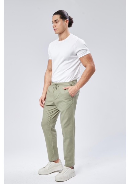 Erkek Beli Bağcıklı Yandan Cepli Yeşil Jogger Pantolon fiyatları