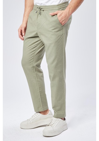 Erkek Beli Bağcıklı Yandan Cepli Yeşil Jogger Pantolon modelleri