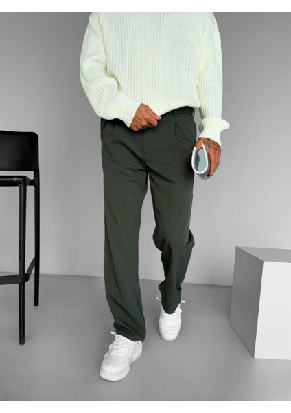 Erkek Baggy Fit Beli Lastikli Rahat Pantolon Haki