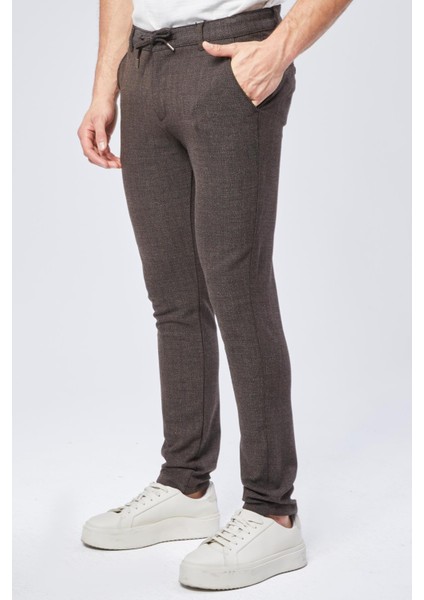 Erkek Yandan Cepli Bel Bağcıklı Slim Fit Chino Kahverengi Pantolon modelleri