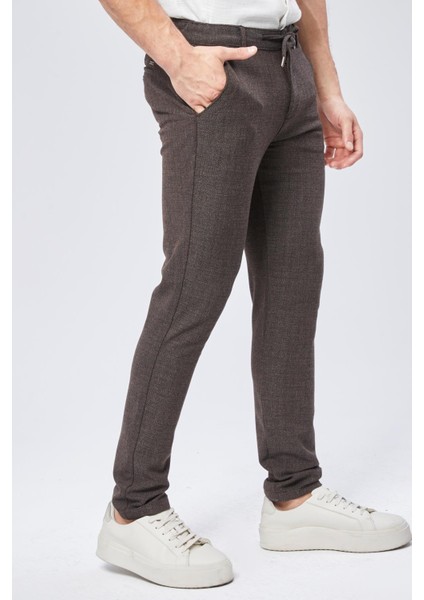 Erkek Yandan Cepli Bel Bağcıklı Slim Fit Chino Kahverengi Pantolon fırsatları