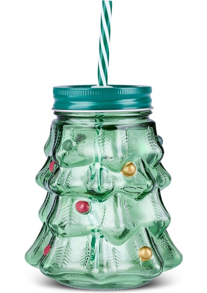 New Year Yılbaşı Pine Tree Pipetli Kupa 520 ml Yeşil