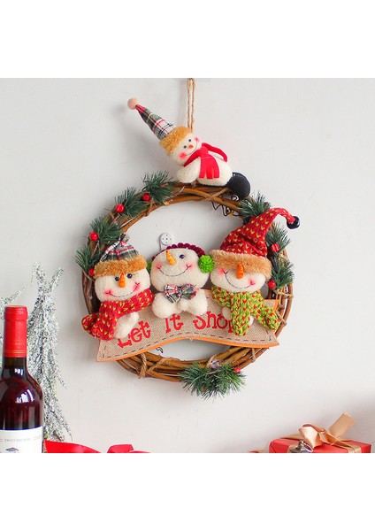 Noel Kardan Adam Yaşlı Adam Rattan Çelenk Kapı Asılı Bebek Rattan Halka Dekorasyon Kolye (Yurt Dışından)
