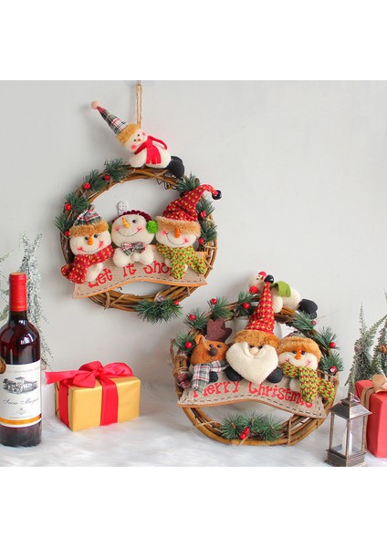 Noel Kardan Adam Yaşlı Adam Rattan Çelenk Kapı Asılı Bebek Rattan Halka Dekorasyon Kolye (Yurt Dışından)
