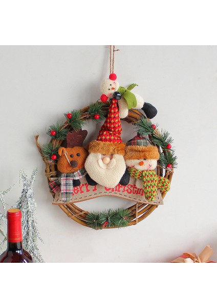Noel Kardan Adam Yaşlı Adam Rattan Çelenk Kapı Asılı Bebek Rattan Halka Dekorasyon Kolye (Yurt Dışından)