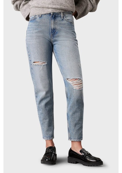 % 100 Pamuk Mom Fit Yüksek Bel Daralan Paça Jeans J20J2240261AA Bayan Kot Pantolon J20J224026 1AA