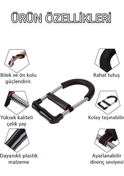 Bilek Güçlendirme Aleti Ayarlanabilir Siyah El Yayı Ön Arka Kol Güçlendirici Kas Geliştirici Fitnes