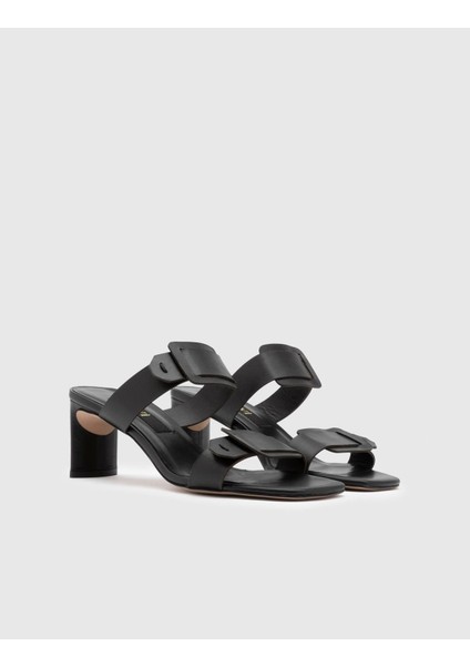 Cauvin Deri Kadın Siyah Topuklu Terlik