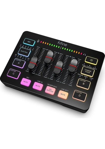 Ampligame SC3 XLR Mikrofon Arayüzlü RGB Akış Ses Mikseri