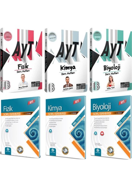 AYT Fizik - Kimya - Biyoloji Ders Notları Seti 2025 ve AYT Fizik - Kimya - Biyoloji Soru Bankası Seti
