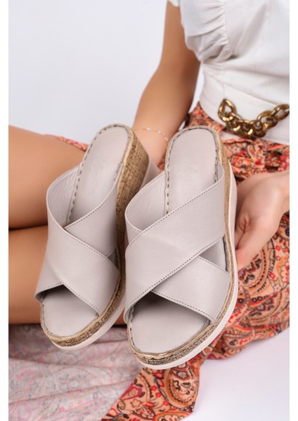 Kadın Hakiki Deri Taş Çapraz Bant Terlik fiyatları