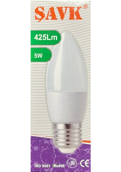 5W (37W) 3000K (Sarı Işık) E27 Duylu LED Mum Ampul