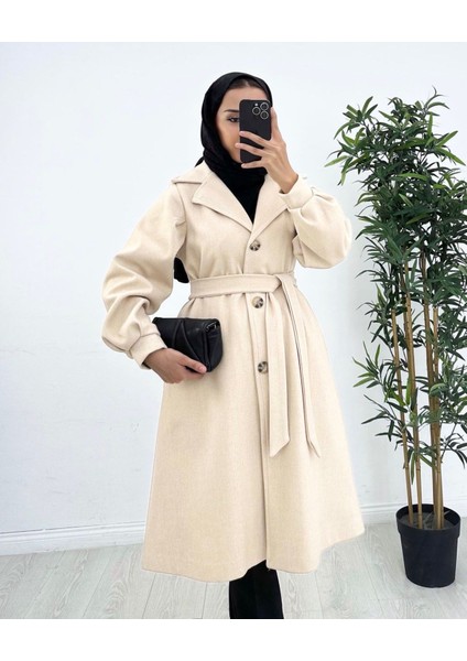 Kadın Kemerli Kruvaze Yaka Kaşe Kaban fiyatları