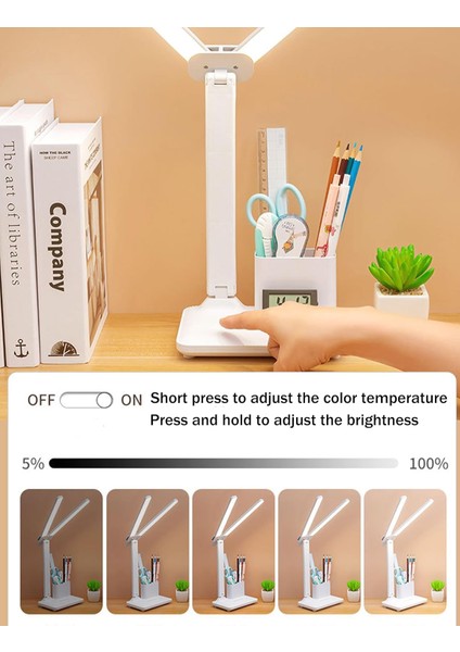 Şarj Edilebilir Masa Lambası, Kalemlik ve Telefon Standı ile Çift Başlıklı LED Masa Lambası