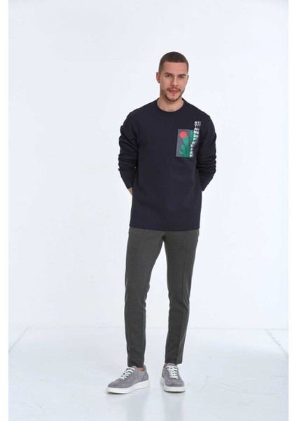 Pattern Bisiklet Yaka Erkek Sweatshirt Lacivert fiyatları