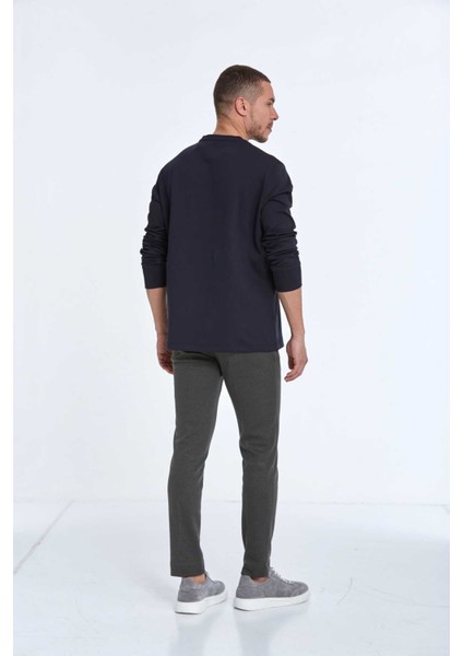 Pattern Bisiklet Yaka Erkek Sweatshirt Lacivert indirimleri