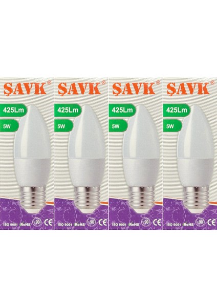 5W (37W) 3000K (Sarı Işık) E27 Duylu LED Mum Ampul (4 Adet)