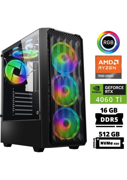 Delux X33 Ryzen 5 7500F 16GB Ddr5 Ram 512GB M.2 Nvme SSD 8gb RTX4060 Ti Masaüstü Oyuncu Bilgisayarı