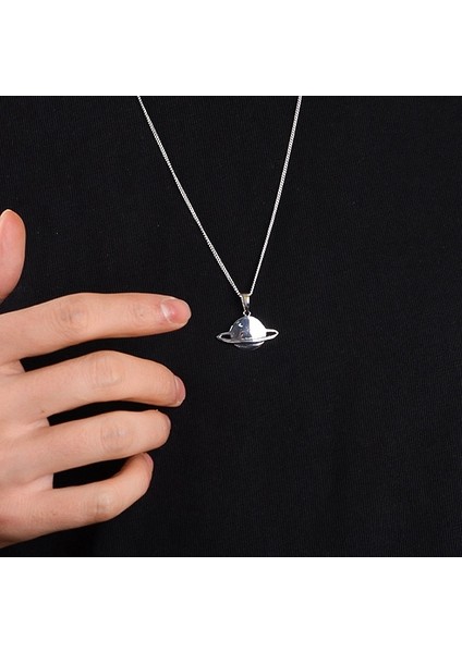 Gümüş Satürn Kolye 925 Ayar Gümüş Satürn Gezegen Figürlü Unisex Kolye