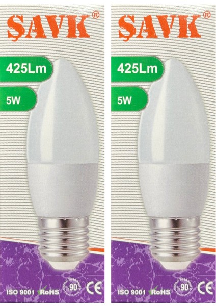 5W (37W) 3000K (Sarı Işık) E27 Duylu LED Mum Ampul (2 Adet)