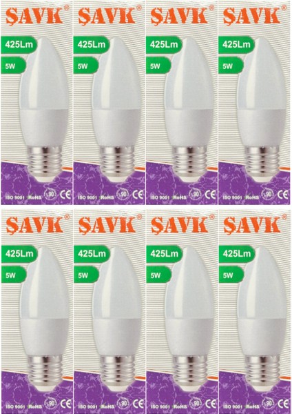 5W (37W) 3000K (Sarı Işık) E27 Duylu LED Mum Ampul (8 Adet)