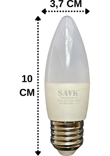 5W (37W) 3000K (Sarı Işık) E27 Duylu LED Mum Ampul (8 Adet)