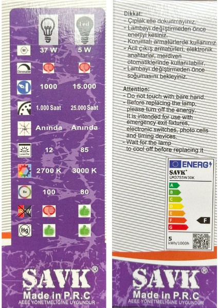 5W (37W) 3000K (Sarı Işık) E27 Duylu LED Mum Ampul (8 Adet)
