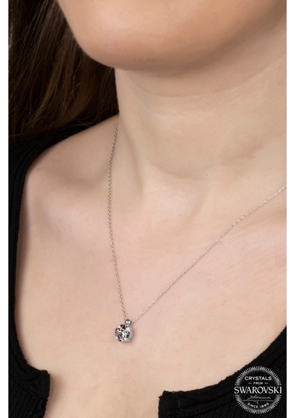 Swarovski Crystal Tek Taş 925 Ayar Gümüş Kolye