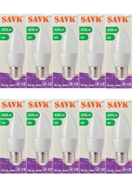 5W (37W) 3000K (Sarı Işık) E27 Duylu LED Mum Ampul (10 Adet)