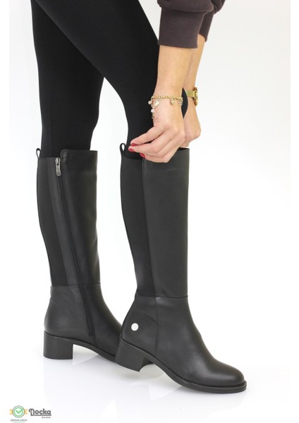 Kadın Deri Lastik Detaylı Alçak Kalın Topuklu Çizme M25/KC5035 fiyatları