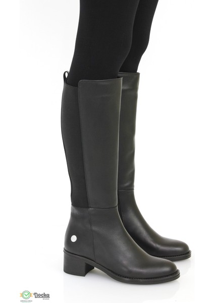 Kadın Deri Lastik Detaylı Alçak Kalın Topuklu Çizme M25/KC5035 modelleri