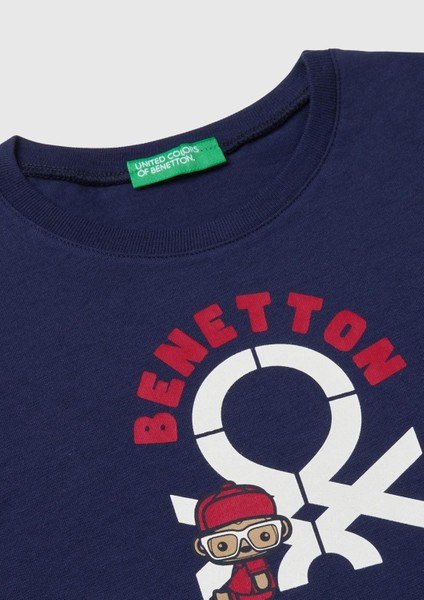 Erkek Çocuk Lacivert Çok Renkli Logo Baskılı Bisiklet Yaka Uzun Kollu T-Shirt modelleri
