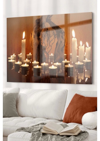 Mum ve Ağaç | Mumlar Temalı Cam Tablo | 50 x 70 cm