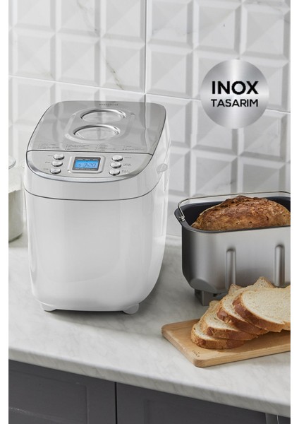 Beyaz Hamur Yoğurma ve Ekmek Yapma Makinesi Inox, 1500 G, 45 Farklı Tarifli Kitapçıklı + Tartı fırsatları