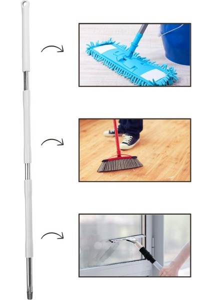 Tüm Vidalı Fırça ve Temizlik Gereçleriyle Uyumlu Mop Sapı, 3 Parçalı, Ayrılabilir, Çok Amaçlı Beyaz