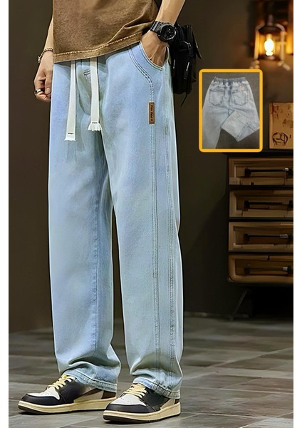 Reax Streetwear Beli Lastikli Ipli Düz Paça Rahat Kesim Erkek Jean Pantolon fiyatları