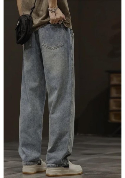 Reax Streetwear Beli Lastikli Ipli Düz Paça Rahat Kesim Erkek Jean Pantolon