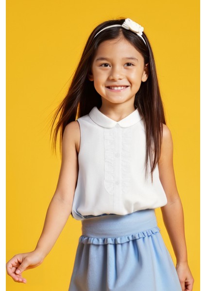 Elena Ekru Pamuklu Kısa Kollu Kız Çocuk Gömlek